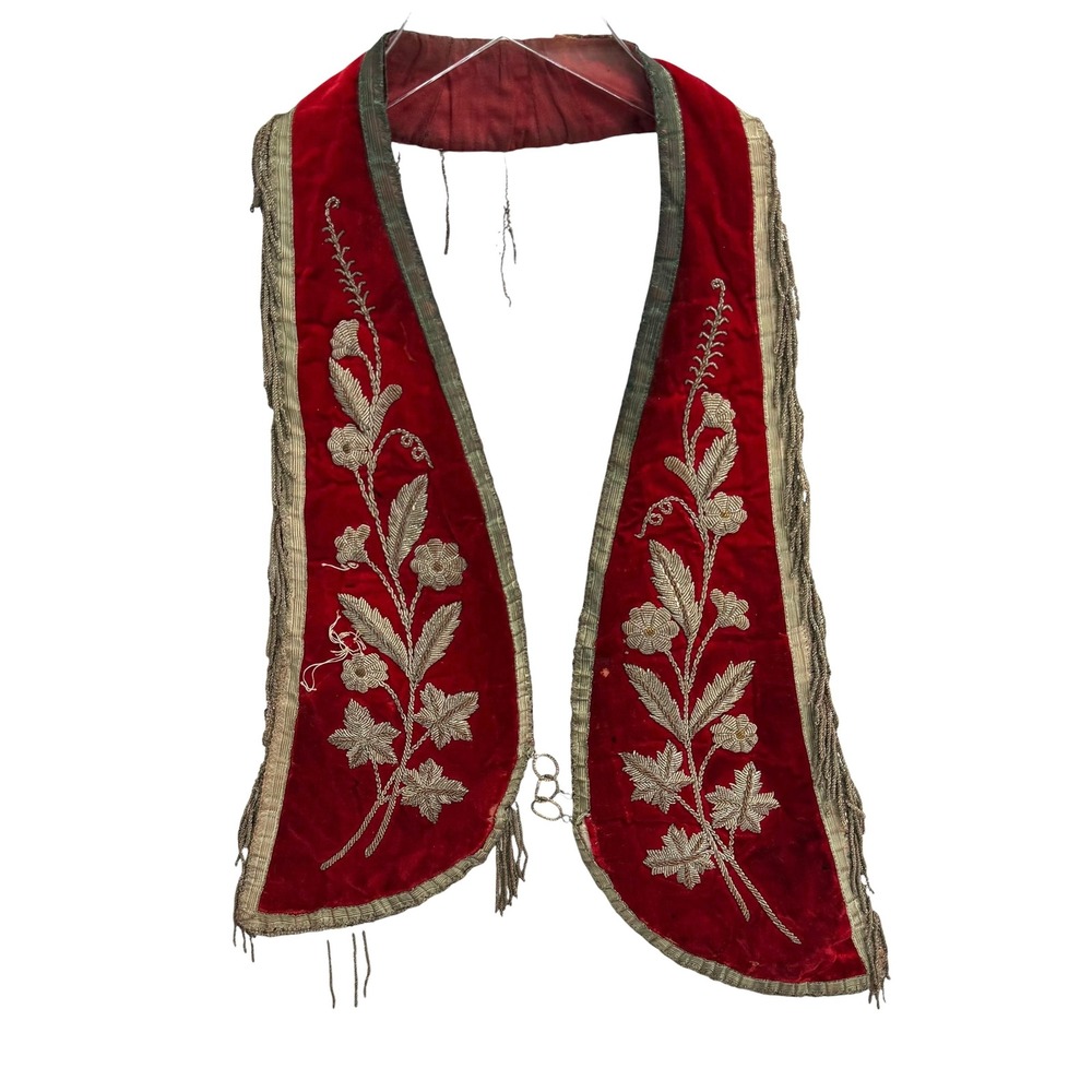 Antique Odd Fellows Fraternal Regalia Collar Velvet Fringe Embroidered Red